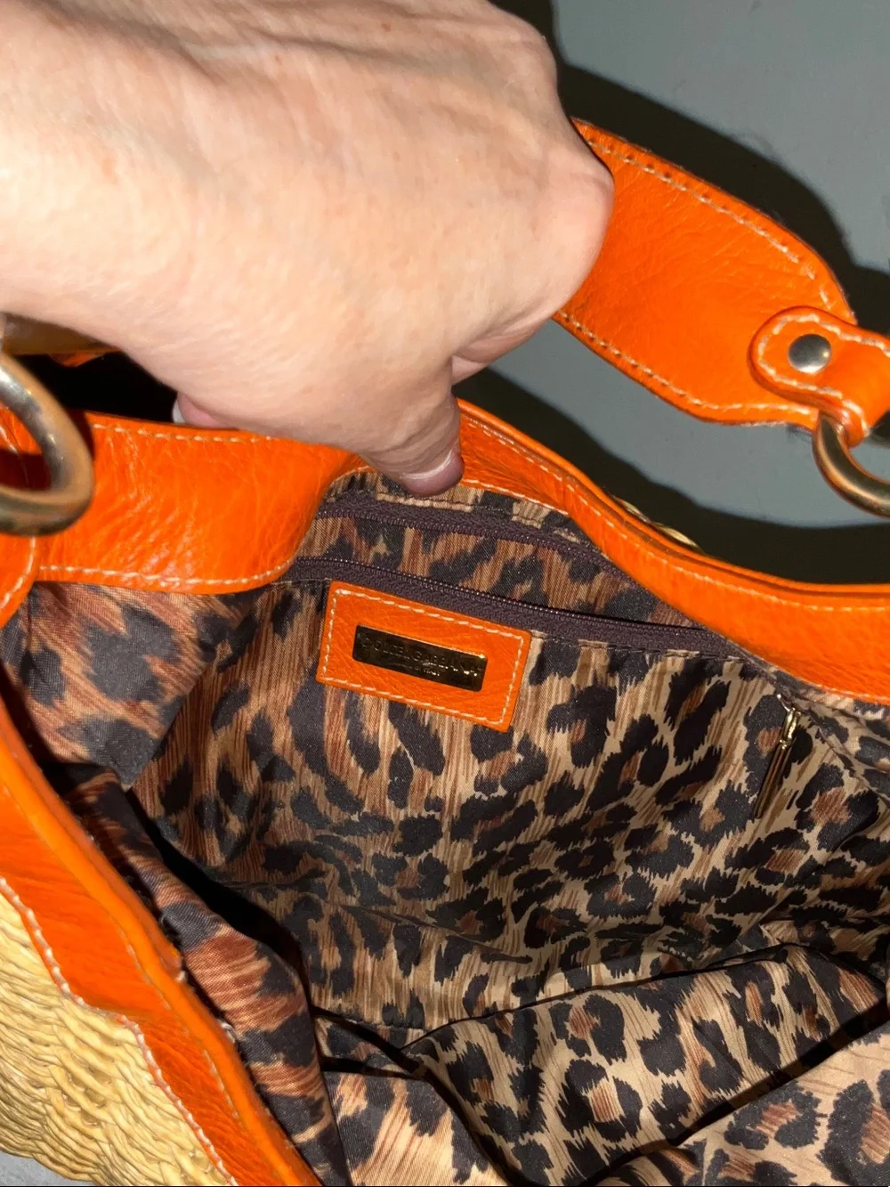 Dolce& Gabbana Vtg.Woven Straw Shoulder Bag with Orange Leather Trim - Picture 9 of 12